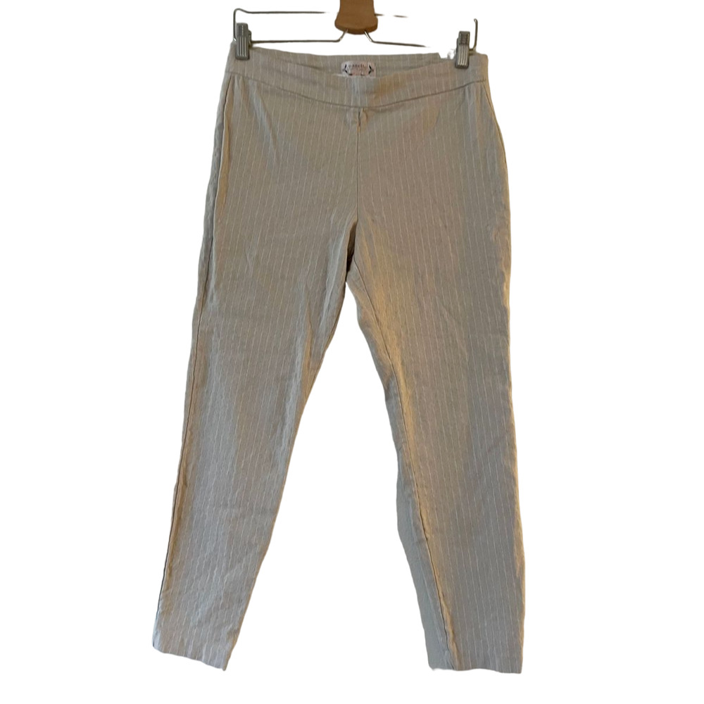 Nanette Lepore Mens Tan Pinstripe Pull On Slim Tapered Dress Pants Size 8